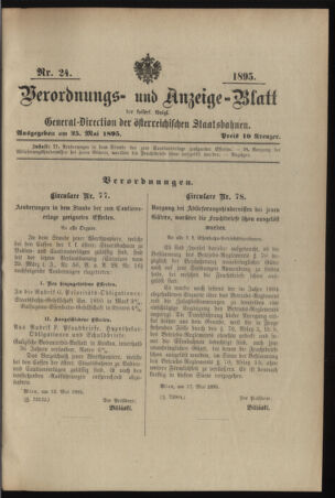 Verordnungs- und Anzeige-Blatt der k.k. General-Direction der österr. Staatsbahnen 18950525 Seite: 1