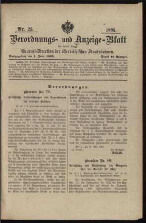 Verordnungs- und Anzeige-Blatt der k.k. General-Direction der österr. Staatsbahnen 18950601 Seite: 1