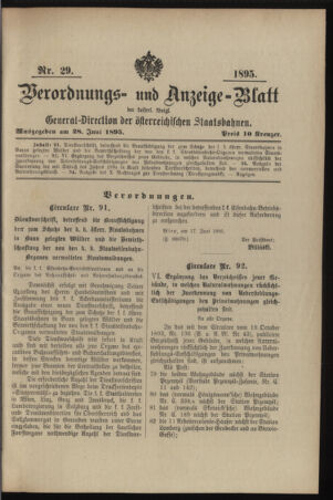 Verordnungs- und Anzeige-Blatt der k.k. General-Direction der österr. Staatsbahnen 18950628 Seite: 1