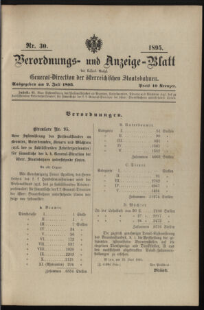 Verordnungs- und Anzeige-Blatt der k.k. General-Direction der österr. Staatsbahnen 18950702 Seite: 1