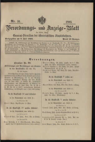 Verordnungs- und Anzeige-Blatt der k.k. General-Direction der österr. Staatsbahnen 18950703 Seite: 1