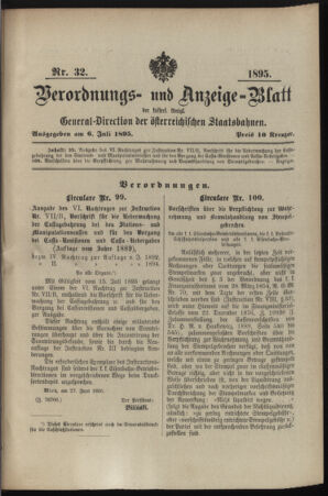 Verordnungs- und Anzeige-Blatt der k.k. General-Direction der österr. Staatsbahnen 18950706 Seite: 1