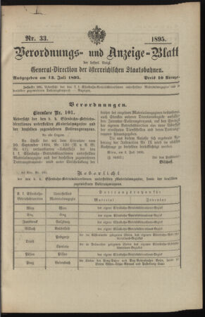 Verordnungs- und Anzeige-Blatt der k.k. General-Direction der österr. Staatsbahnen 18950713 Seite: 1