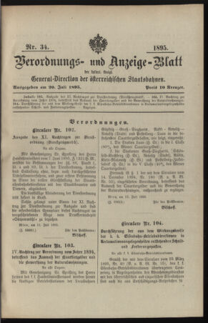 Verordnungs- und Anzeige-Blatt der k.k. General-Direction der österr. Staatsbahnen 18950720 Seite: 1