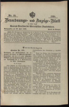 Verordnungs- und Anzeige-Blatt der k.k. General-Direction der österr. Staatsbahnen 18950727 Seite: 1