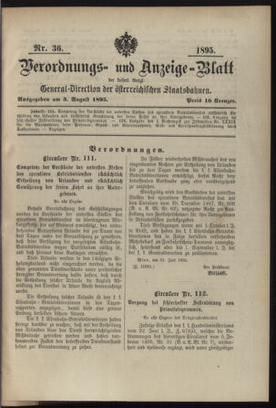 Verordnungs- und Anzeige-Blatt der k.k. General-Direction der österr. Staatsbahnen 18950803 Seite: 1