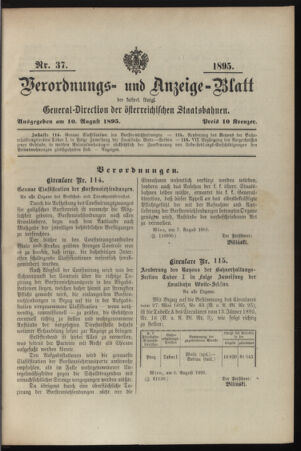 Verordnungs- und Anzeige-Blatt der k.k. General-Direction der österr. Staatsbahnen 18950810 Seite: 1