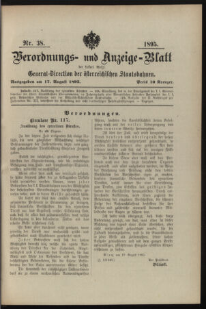 Verordnungs- und Anzeige-Blatt der k.k. General-Direction der österr. Staatsbahnen 18950817 Seite: 1