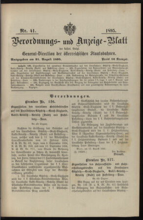 Verordnungs- und Anzeige-Blatt der k.k. General-Direction der österr. Staatsbahnen 18950831 Seite: 1