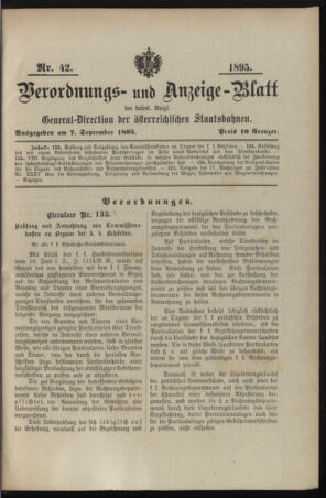 Verordnungs- und Anzeige-Blatt der k.k. General-Direction der österr. Staatsbahnen 18950907 Seite: 1