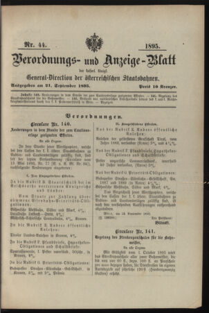 Verordnungs- und Anzeige-Blatt der k.k. General-Direction der österr. Staatsbahnen 18950921 Seite: 1