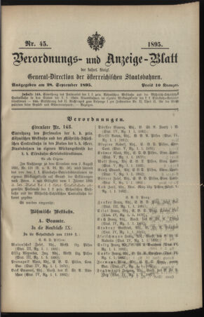 Verordnungs- und Anzeige-Blatt der k.k. General-Direction der österr. Staatsbahnen 18950928 Seite: 1