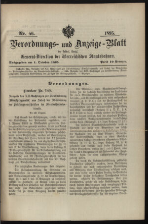 Verordnungs- und Anzeige-Blatt der k.k. General-Direction der österr. Staatsbahnen 18951001 Seite: 1