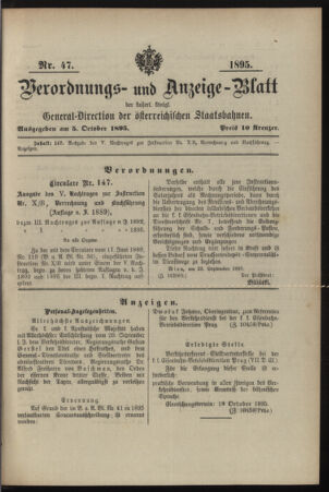 Verordnungs- und Anzeige-Blatt der k.k. General-Direction der österr. Staatsbahnen 18951005 Seite: 1