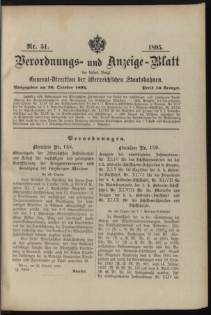 Verordnungs- und Anzeige-Blatt der k.k. General-Direction der österr. Staatsbahnen 18951026 Seite: 1