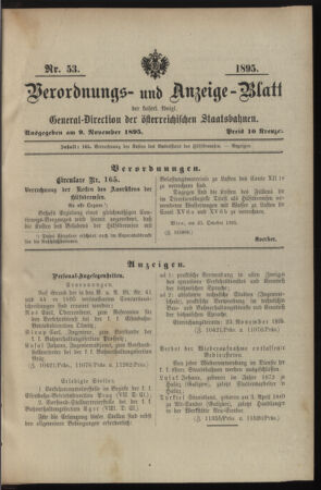 Verordnungs- und Anzeige-Blatt der k.k. General-Direction der österr. Staatsbahnen 18951109 Seite: 1