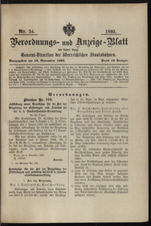 Verordnungs- und Anzeige-Blatt der k.k. General-Direction der österr. Staatsbahnen 18951116 Seite: 1