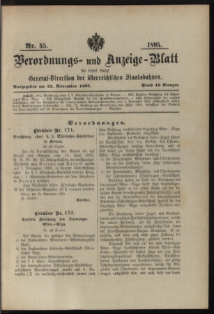 Verordnungs- und Anzeige-Blatt der k.k. General-Direction der österr. Staatsbahnen 18951123 Seite: 1