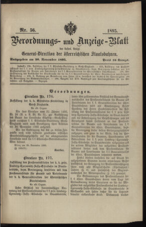 Verordnungs- und Anzeige-Blatt der k.k. General-Direction der österr. Staatsbahnen 18951130 Seite: 1