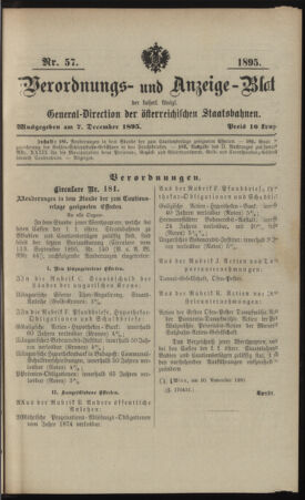 Verordnungs- und Anzeige-Blatt der k.k. General-Direction der österr. Staatsbahnen