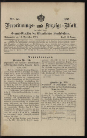 Verordnungs- und Anzeige-Blatt der k.k. General-Direction der österr. Staatsbahnen 18951214 Seite: 1