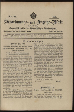 Verordnungs- und Anzeige-Blatt der k.k. General-Direction der österr. Staatsbahnen 18951221 Seite: 1