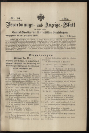 Verordnungs- und Anzeige-Blatt der k.k. General-Direction der österr. Staatsbahnen 18951228 Seite: 1