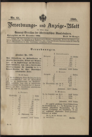 Verordnungs- und Anzeige-Blatt der k.k. General-Direction der österr. Staatsbahnen 18951230 Seite: 1