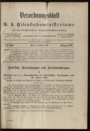 Verordnungs- und Anzeige-Blatt der k.k. General-Direction der österr. Staatsbahnen 18960208 Seite: 1