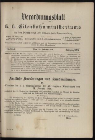 Verordnungs- und Anzeige-Blatt der k.k. General-Direction der österr. Staatsbahnen 18960229 Seite: 1