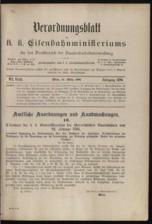 Verordnungs- und Anzeige-Blatt der k.k. General-Direction der österr. Staatsbahnen 18960314 Seite: 1