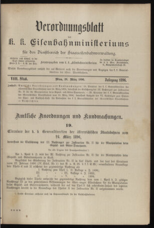 Verordnungs- und Anzeige-Blatt der k.k. General-Direction der österr. Staatsbahnen 18960328 Seite: 1