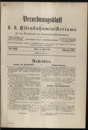 Verordnungs- und Anzeige-Blatt der k.k. General-Direction der österr. Staatsbahnen 18960425 Seite: 1