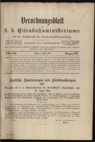 Verordnungs- und Anzeige-Blatt der k.k. General-Direction der österr. Staatsbahnen 18960502 Seite: 1