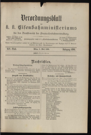 Verordnungs- und Anzeige-Blatt der k.k. General-Direction der österr. Staatsbahnen 18960509 Seite: 1