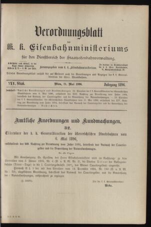 Verordnungs- und Anzeige-Blatt der k.k. General-Direction der österr. Staatsbahnen 18960521 Seite: 1