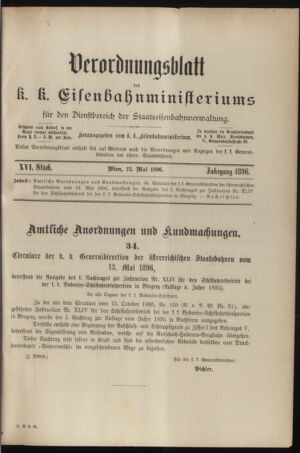 Verordnungs- und Anzeige-Blatt der k.k. General-Direction der österr. Staatsbahnen 18960523 Seite: 1