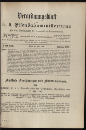 Verordnungs- und Anzeige-Blatt der k.k. General-Direction der österr. Staatsbahnen 18960530 Seite: 1