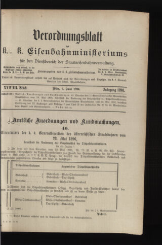 Verordnungs- und Anzeige-Blatt der k.k. General-Direction der österr. Staatsbahnen 18960606 Seite: 1