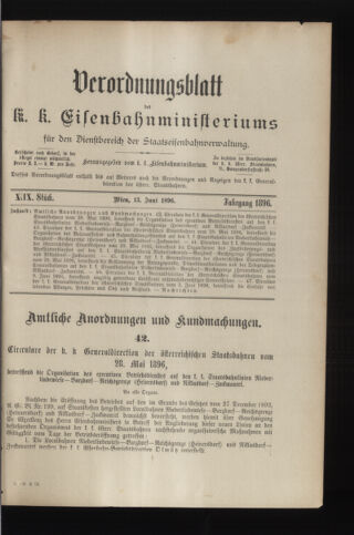 Verordnungs- und Anzeige-Blatt der k.k. General-Direction der österr. Staatsbahnen 18960613 Seite: 1