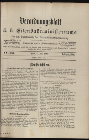 Verordnungs- und Anzeige-Blatt der k.k. General-Direction der österr. Staatsbahnen 18960627 Seite: 1