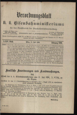 Verordnungs- und Anzeige-Blatt der k.k. General-Direction der österr. Staatsbahnen 18960718 Seite: 1