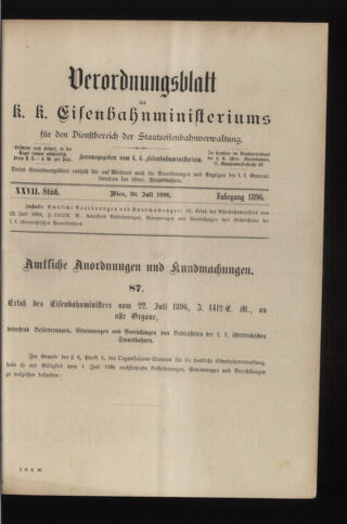 Verordnungs- und Anzeige-Blatt der k.k. General-Direction der österr. Staatsbahnen 18960730 Seite: 1