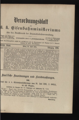 Verordnungs- und Anzeige-Blatt der k.k. General-Direction der österr. Staatsbahnen 18960731 Seite: 1