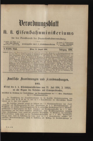 Verordnungs- und Anzeige-Blatt der k.k. General-Direction der österr. Staatsbahnen 18960815 Seite: 1