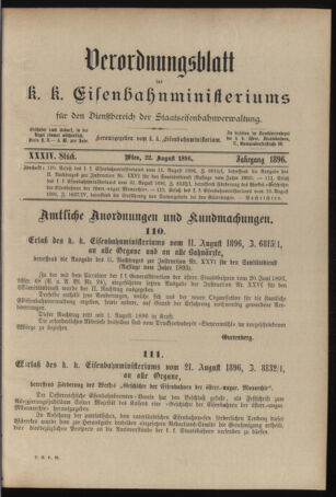 Verordnungs- und Anzeige-Blatt der k.k. General-Direction der österr. Staatsbahnen 18960822 Seite: 1