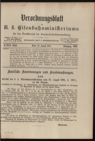 Verordnungs- und Anzeige-Blatt der k.k. General-Direction der österr. Staatsbahnen 18960829 Seite: 1