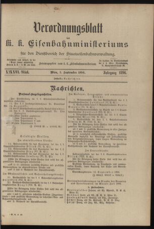 Verordnungs- und Anzeige-Blatt der k.k. General-Direction der österr. Staatsbahnen 18960905 Seite: 1