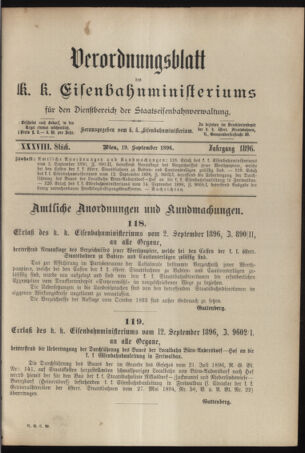 Verordnungs- und Anzeige-Blatt der k.k. General-Direction der österr. Staatsbahnen 18960919 Seite: 1