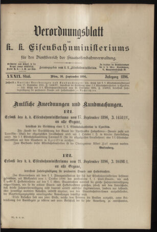 Verordnungs- und Anzeige-Blatt der k.k. General-Direction der österr. Staatsbahnen 18960926 Seite: 1